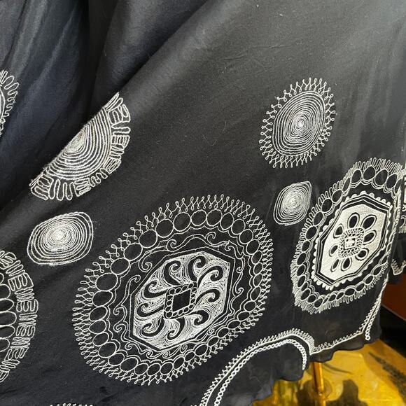 Vintage Y2K Black Geometric Silk Cotton Maxi Skirt Size 10 Medium - Picture 3 of 6